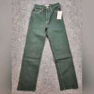 RE/DONE NWT 70s Ultra High Rise Stove Pipe Washed Evergreen Sz 23. 193-3WUHRSTV